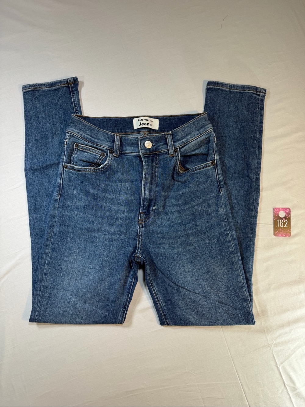 Reformation Skinny Jeans in Mid Blue Denim